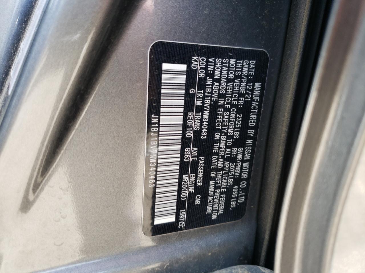 2022 NISSAN ROGUE SPORT SV VIN:JN1BJ1BV7NW340483