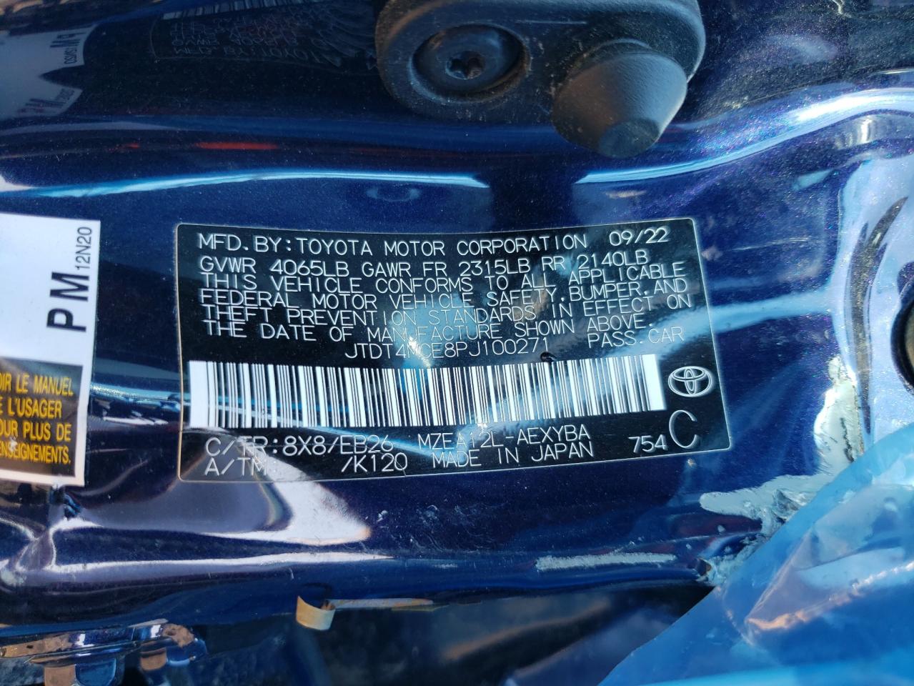 2023 TOYOTA COROLLA XSE VIN:JTDT4MCE8PJ100271