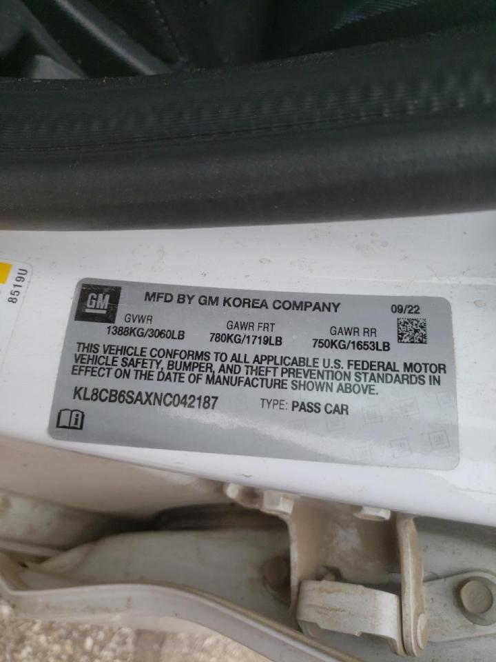 2022 CHEVROLET SPARK LS VIN:KL8CB6SAXNC042187