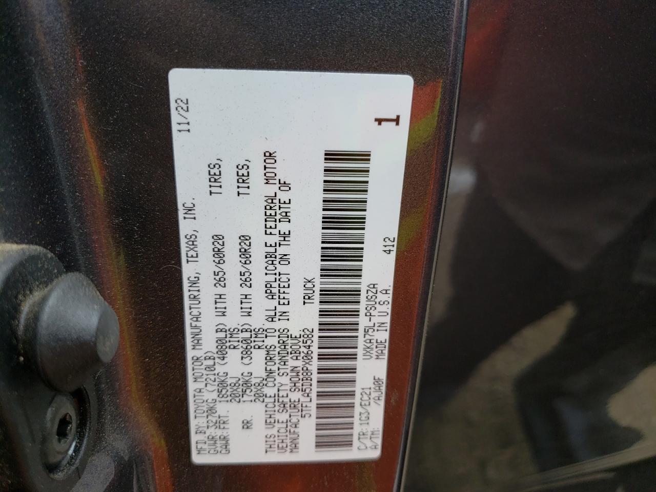 2023 TOYOTA TUNDRA CREWMAX SR VIN:5TFLA5DB8PX064582