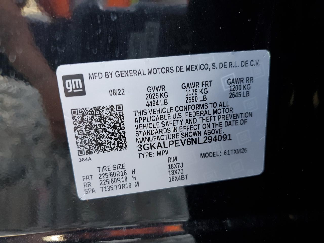 2022 GMC TERRAIN SLT VIN:3GKALPEV6NL294091
