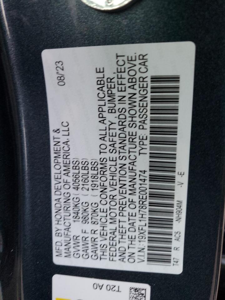 2024 HONDA CIVIC EXL VIN:19XFL1H78RE001474