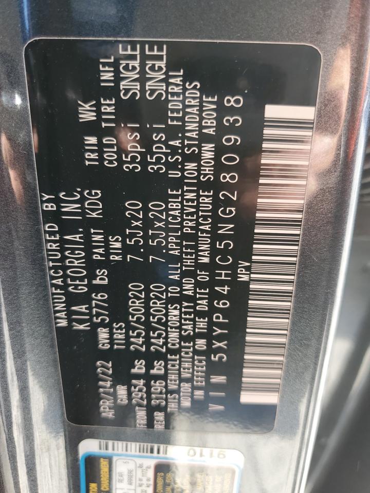 2022 KIA TELLURIDE S VIN:5XYP64HC5NG280938