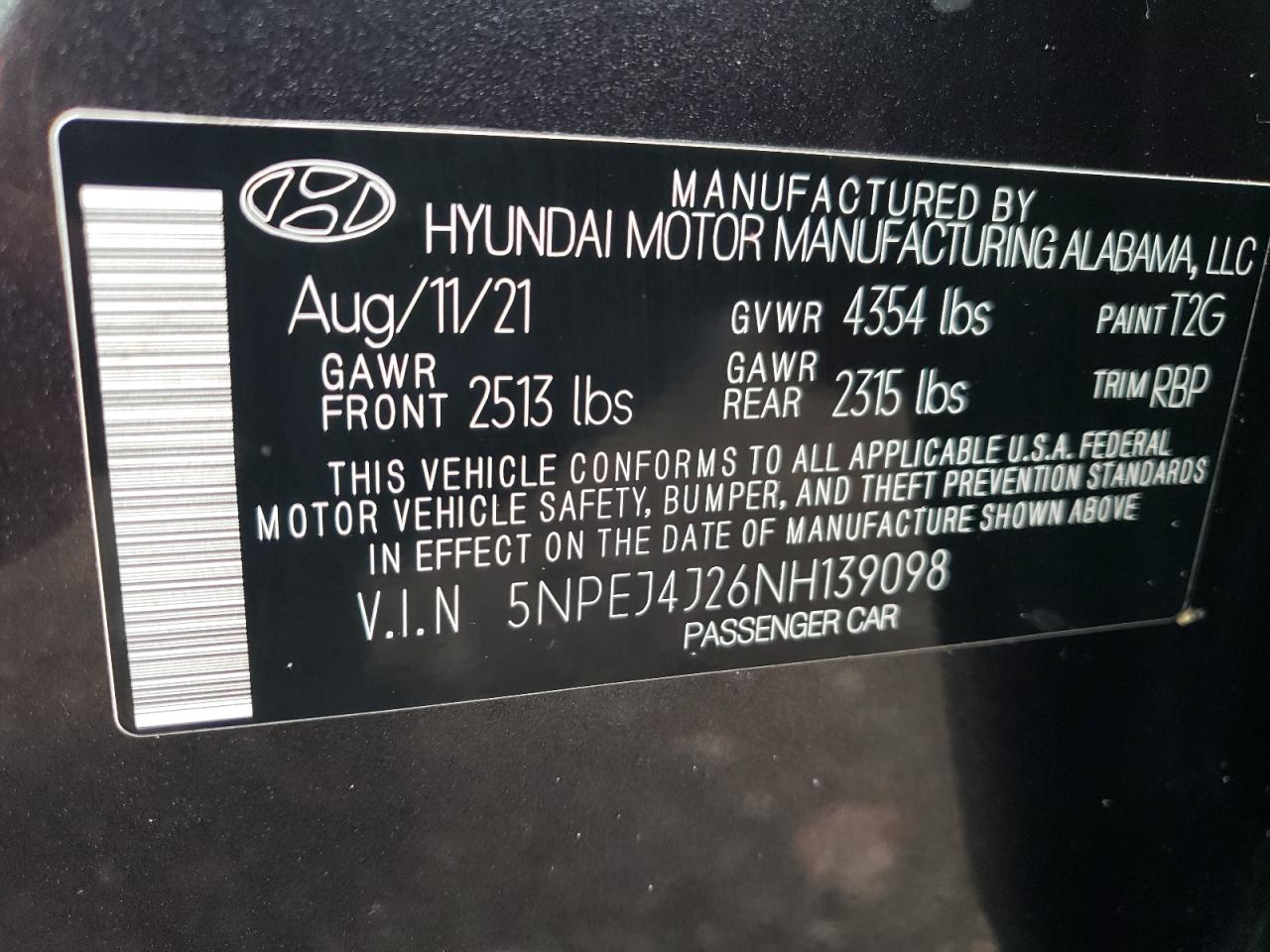 2022 HYUNDAI SONATA SEL PLUS VIN:5NPEJ4J26NH139098