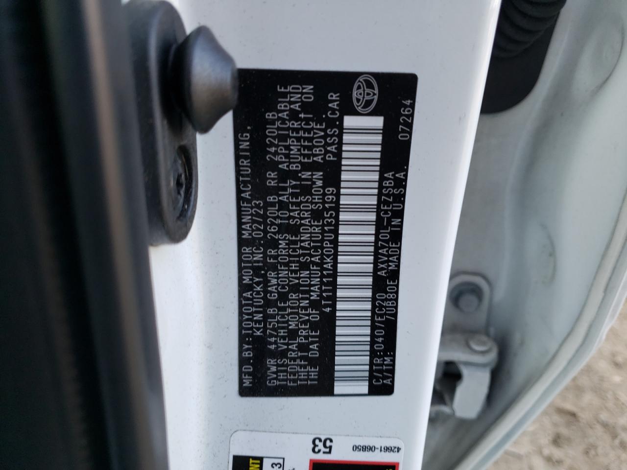 2023 TOYOTA CAMRY SE NIGHT SHADE VIN:4T1T11AK0PU135199