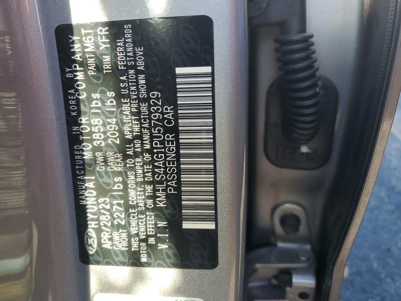 2023 HYUNDAI ELANTRA SEL VIN:KMHLS4AG1PU579329