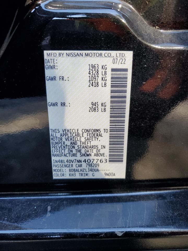 2022 NISSAN ALTIMA SV VIN:1N4BL4DV7NN407763