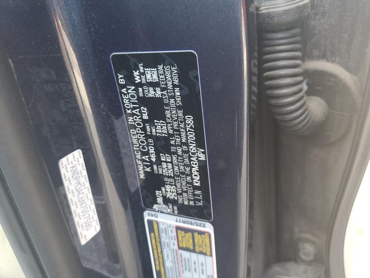 2022 KIA SPORTAGE LX VIN:KNDPM3AC6N7007580