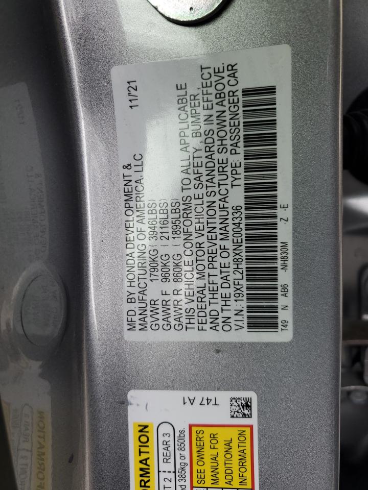 2022 HONDA CIVIC SPORT VIN:19XFL2H8XNE004336
