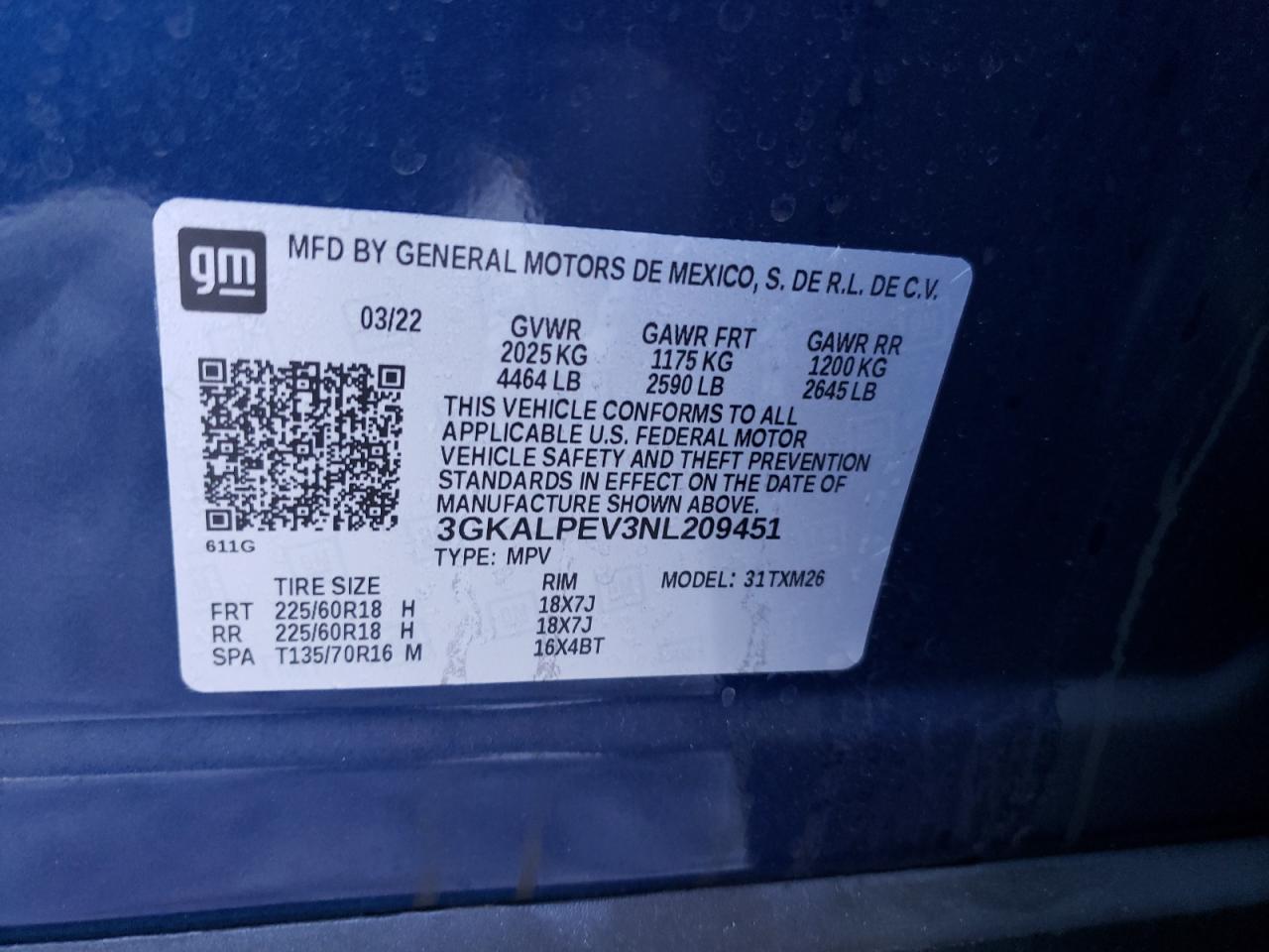 2022 GMC TERRAIN SLT VIN:3GKALPEV3NL209451