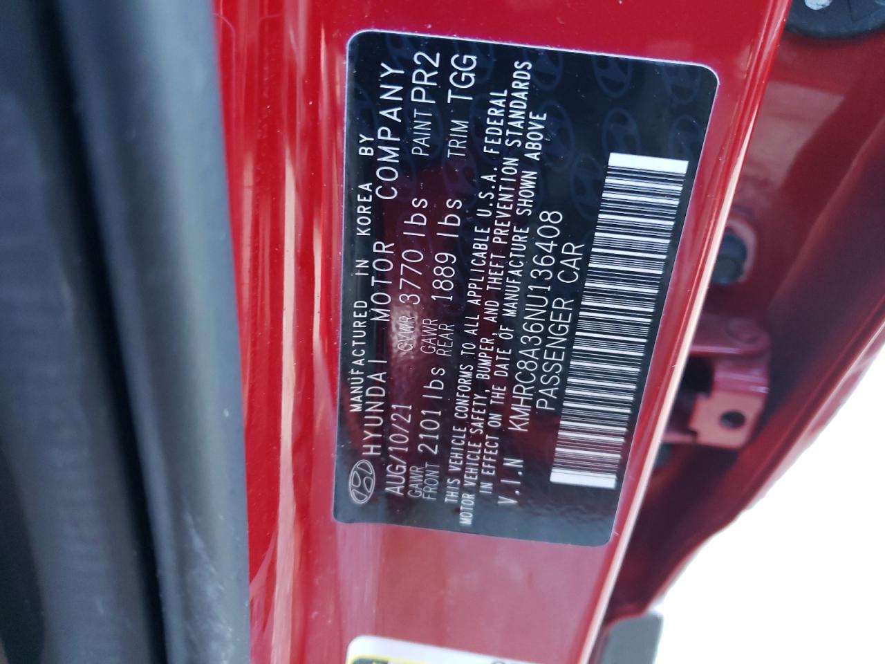2022 HYUNDAI VENUE SEL VIN:KMHRC8A36NU136408