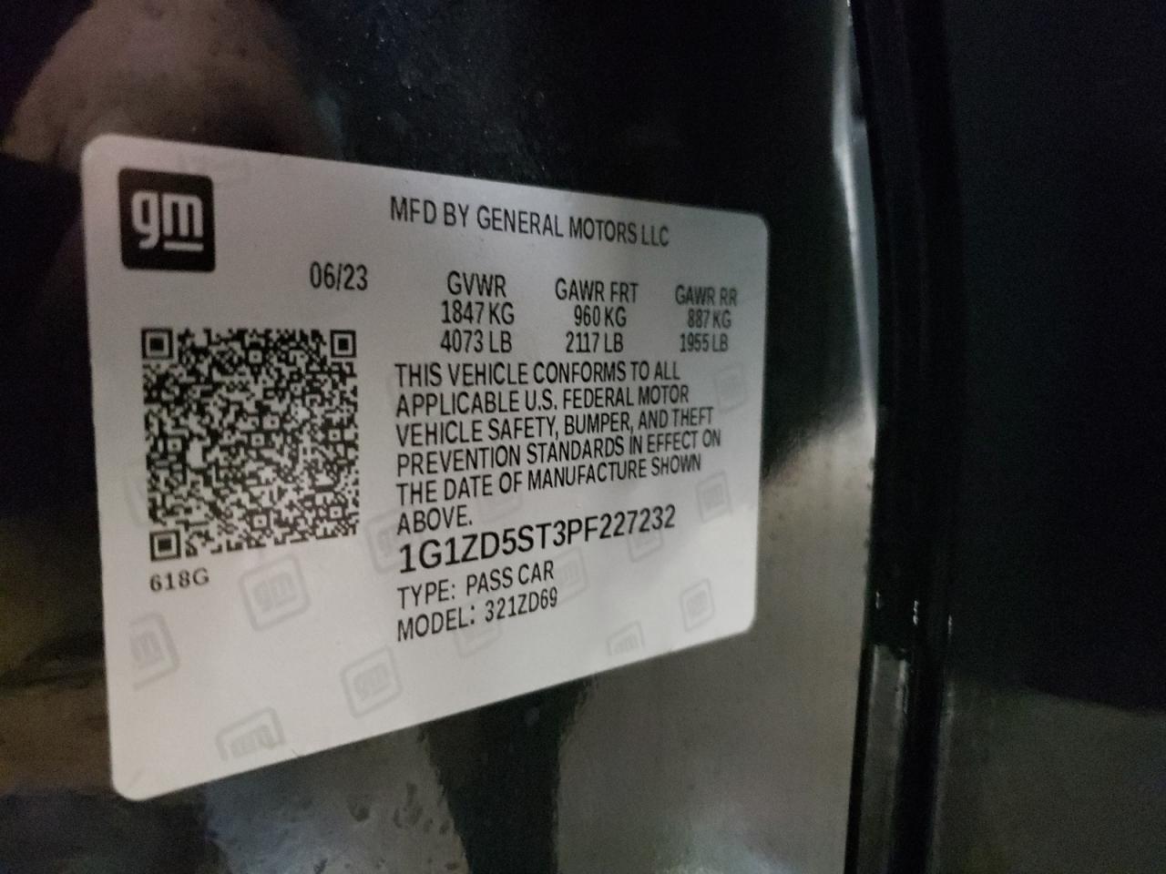 2023 CHEVROLET MALIBU LT VIN:1G1ZD5ST3PF227232