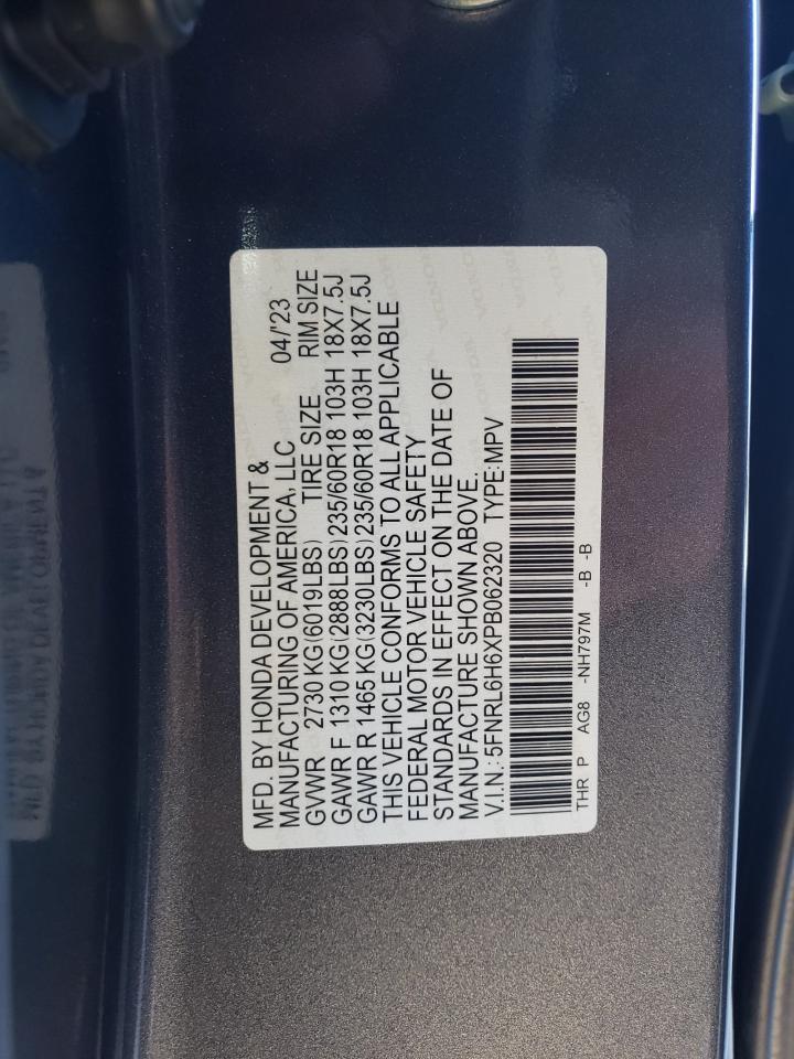 2023 HONDA ODYSSEY EXL VIN:5FNRL6H6XPB062320