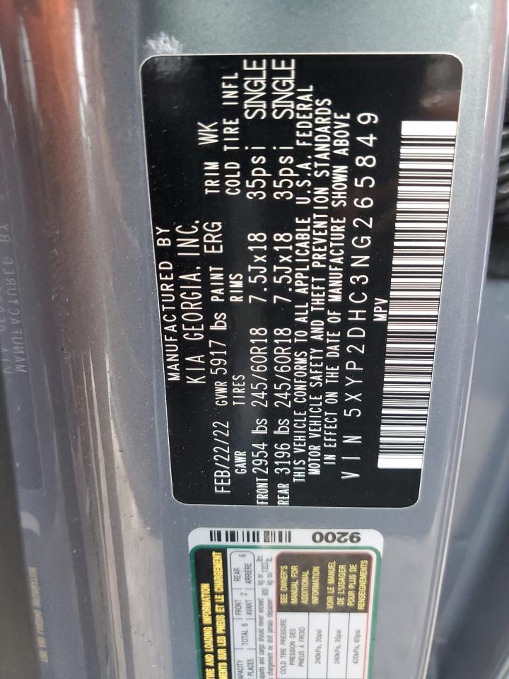 2022 KIA TELLURIDE LX VIN:5XYP2DHC3NG265849