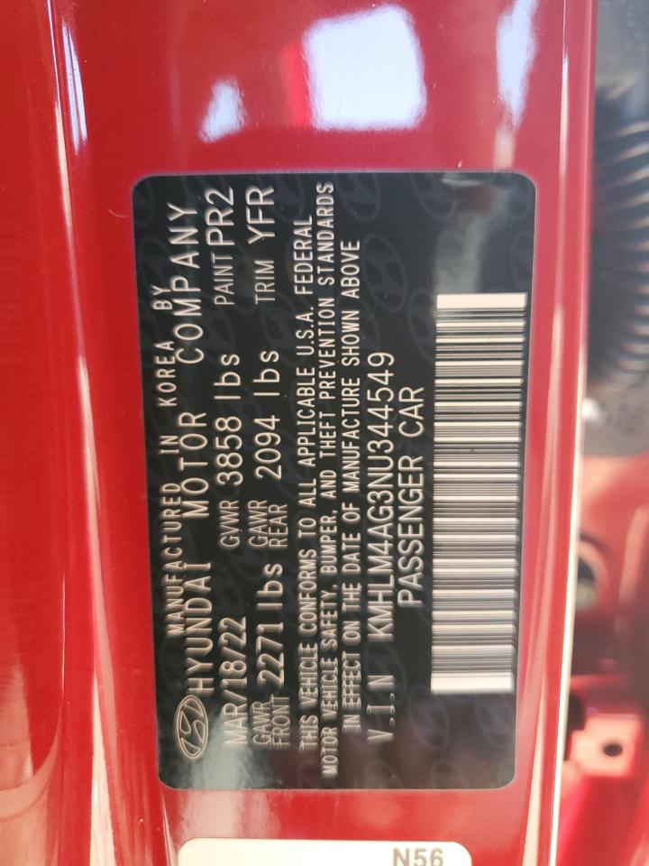 2022 HYUNDAI ELANTRA SEL VIN:KMHLM4AG3NU344549
