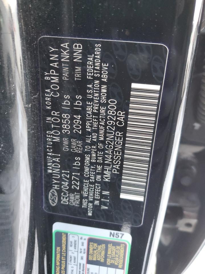 2022 HYUNDAI ELANTRA SEL VIN:KMHLN4AG2NU292800