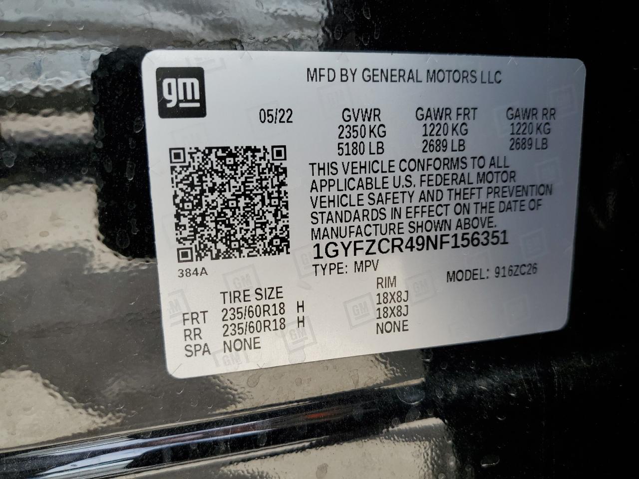 2022 CADILLAC XT4 PREMIUM LUXURY VIN:1GYFZCR49NF156351