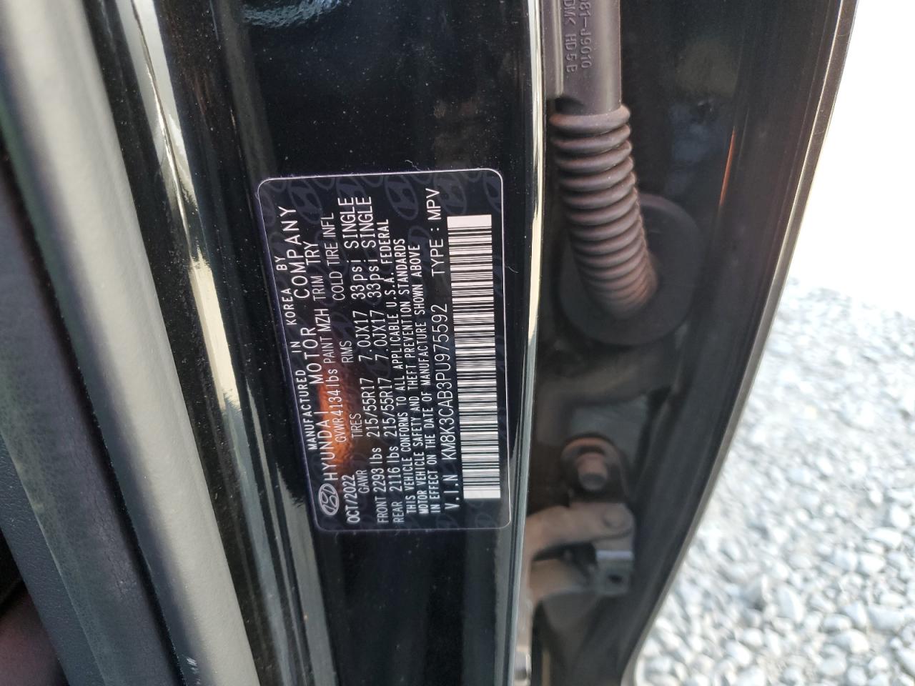 2023 HYUNDAI KONA SEL VIN:KM8K3CAB3PU975592