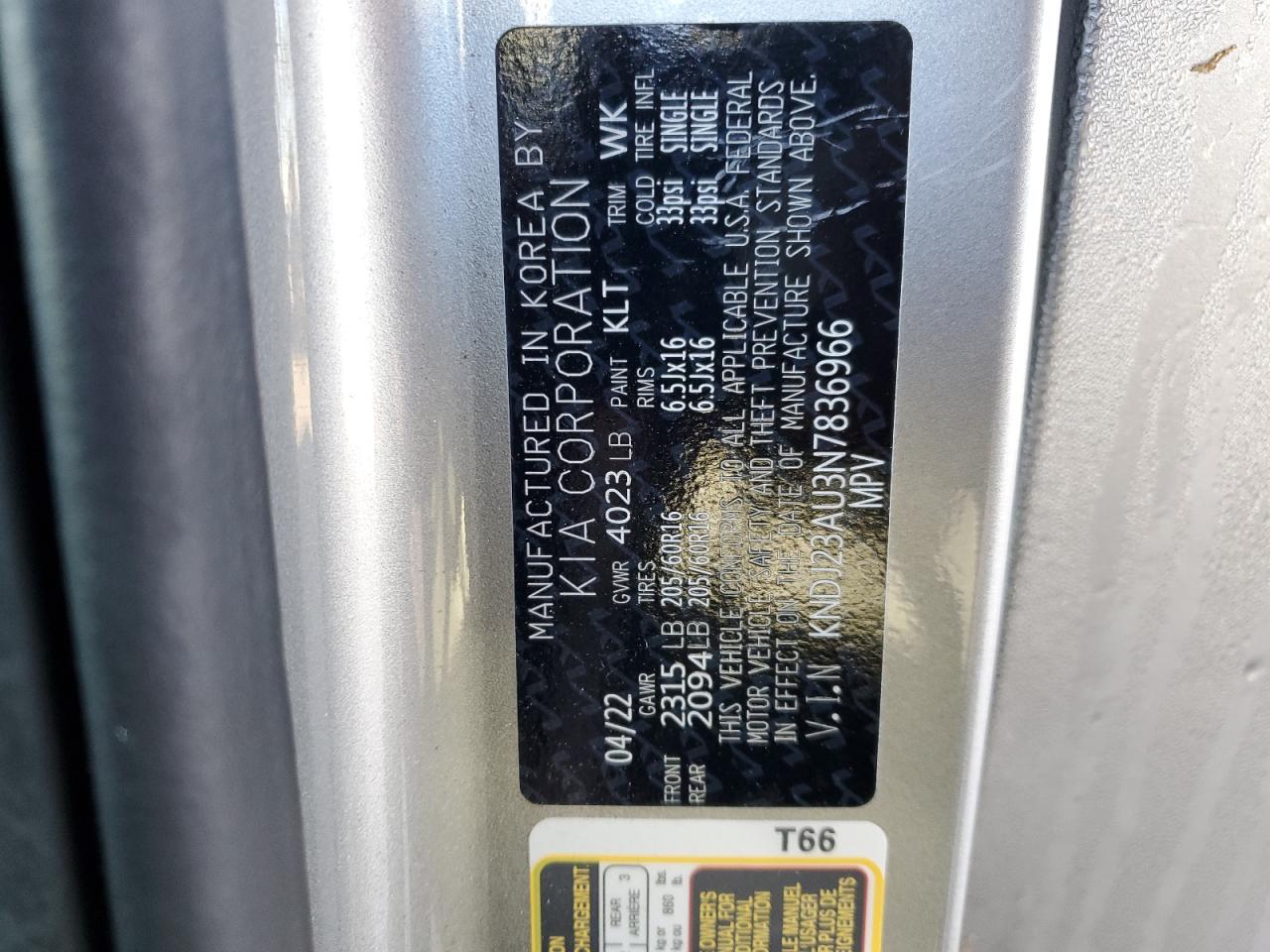 2022 KIA SOUL LX VIN:KNDJ23AU3N7836966
