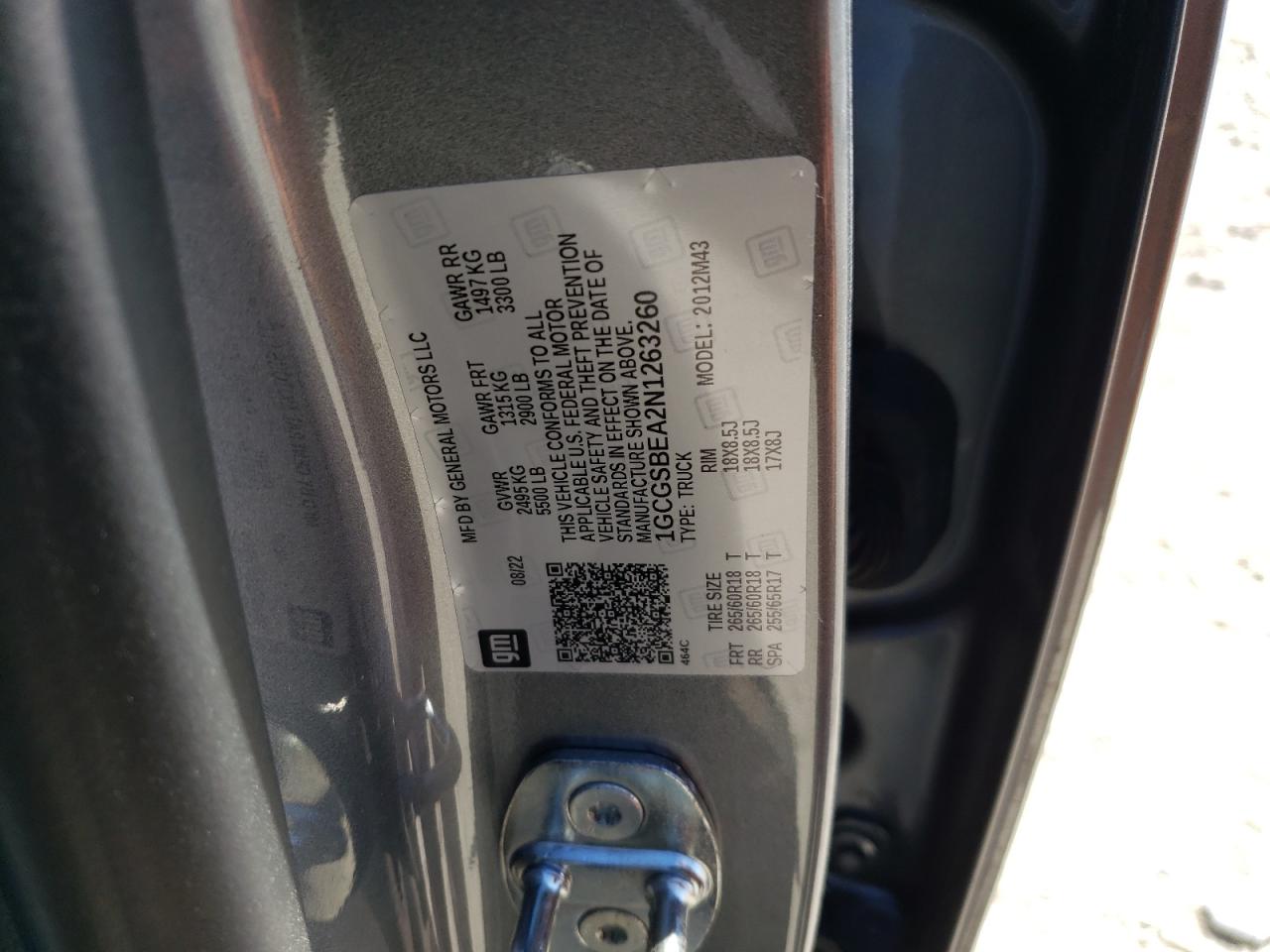 2022 CHEVROLET COLORADO  VIN:1GCGSBEA2N1263260