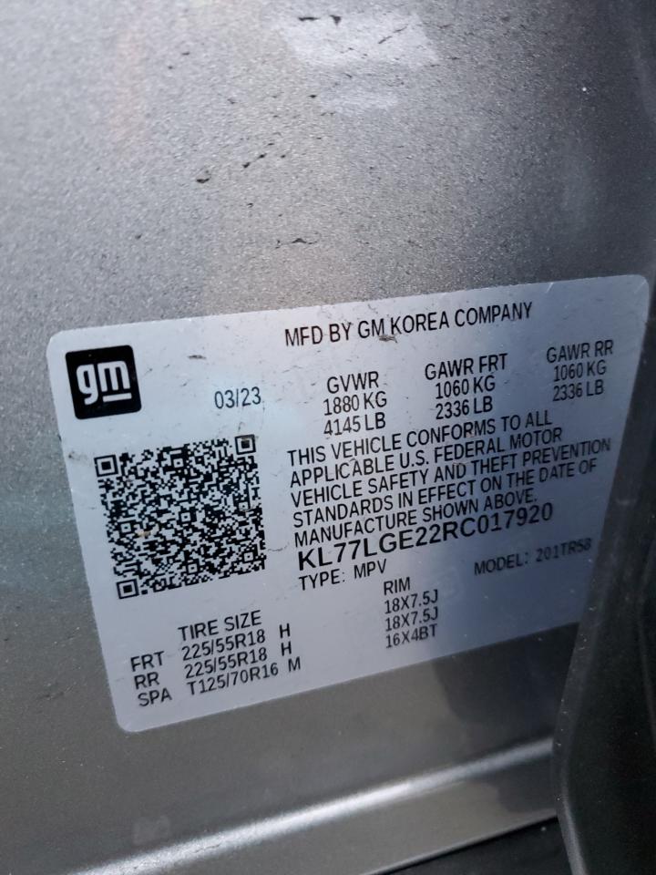 2024 CHEVROLET TRAX 1RS VIN:KL77LGE22RC017920