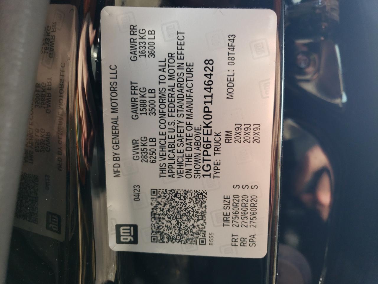2023 GMC CANYON DENALI VIN:1GTP6FEK0P1146428