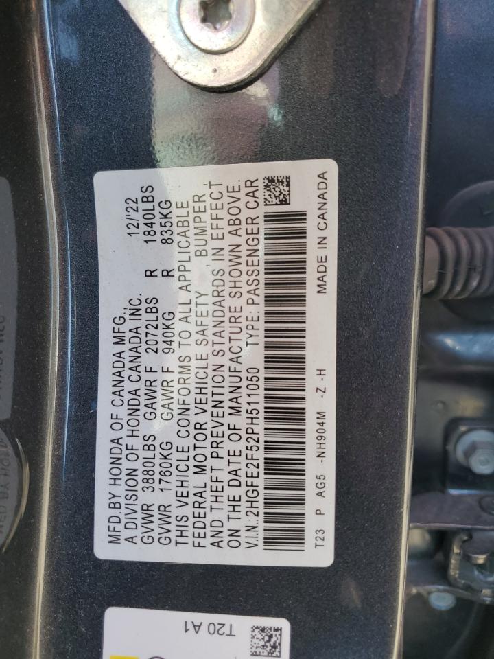 2023 HONDA CIVIC SPORT VIN:2HGFE2F52PH511050