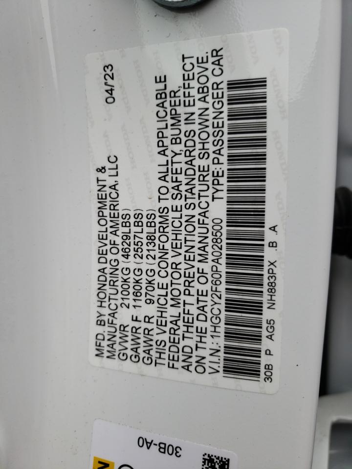 2023 HONDA ACCORD HYBRID EXL VIN:1HGCY2F60PA028500