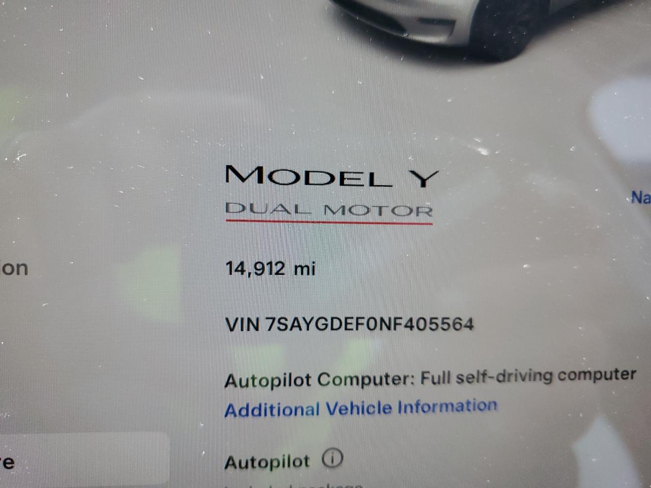 2022 TESLA MODEL Y  VIN:7SAYGDEF0NF405564