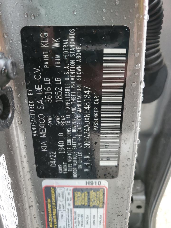 2022 KIA RIO LX VIN:3KPA24ADXNE481347