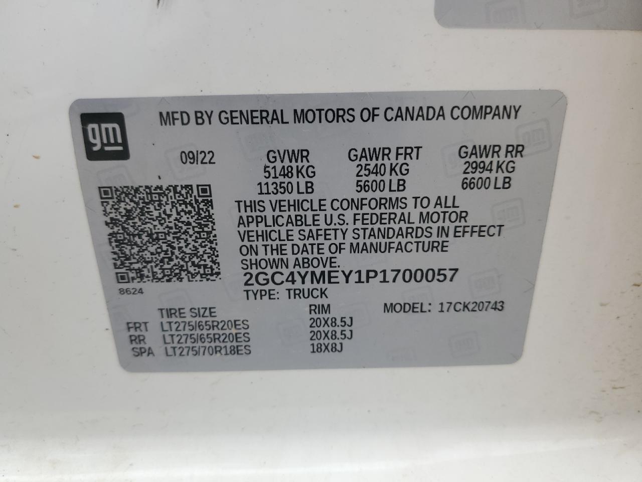 2023 CHEVROLET SILVERADO K2500 CUSTOM VIN:2GC4YMEY1P1700057