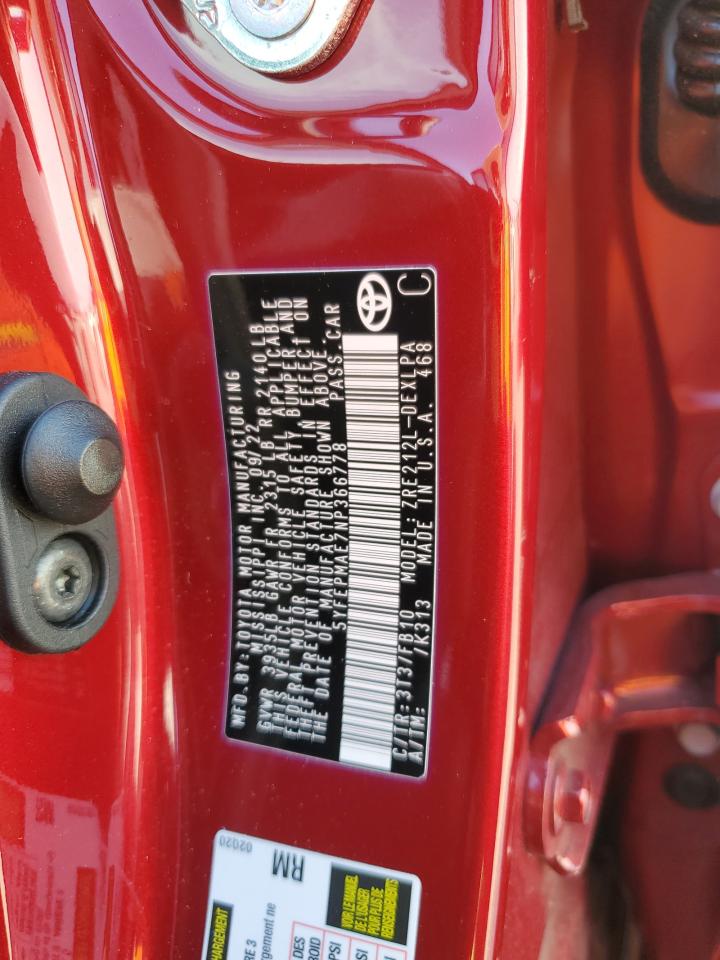 2022 TOYOTA COROLLA LE VIN:5YFEPMAE7NP366778