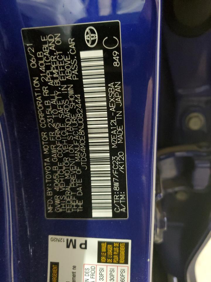 2022 TOYOTA COROLLA SE VIN:JTDS4MCE8NJ082444