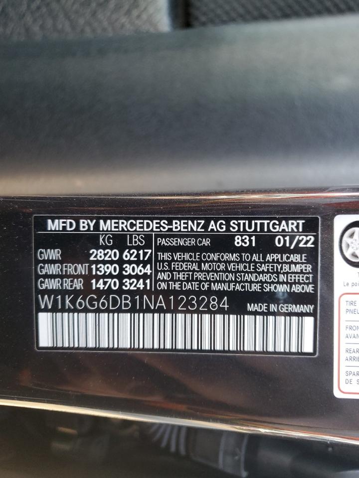 2022 MERCEDES-BENZ S 500 4MATIC VIN:W1K6G6DB1NA123284