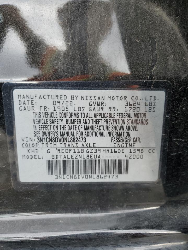 2022 NISSAN VERSA S VIN:3N1CN8DV0NL862473