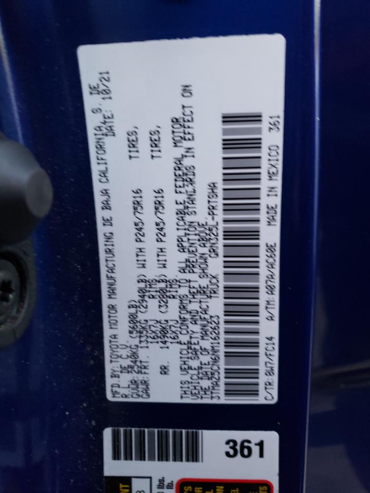 2022 TOYOTA TACOMA DOUBLE CAB VIN:3TMAZ5CN6NM162623