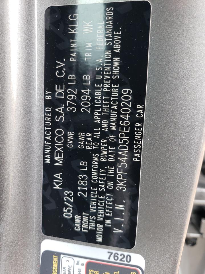 2023 KIA FORTE GT LINE VIN:3KPF54AD5PE640209