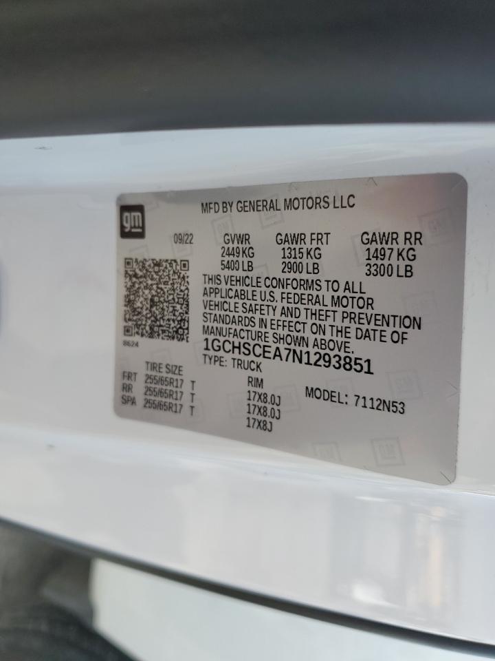 2022 CHEVROLET COLORADO LT VIN:1GCHSCEA7N1293851