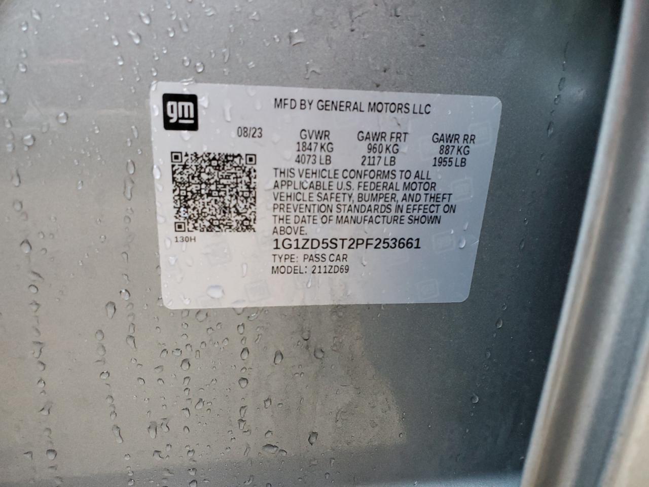 2023 CHEVROLET MALIBU LT VIN:1G1ZD5ST2PF253661