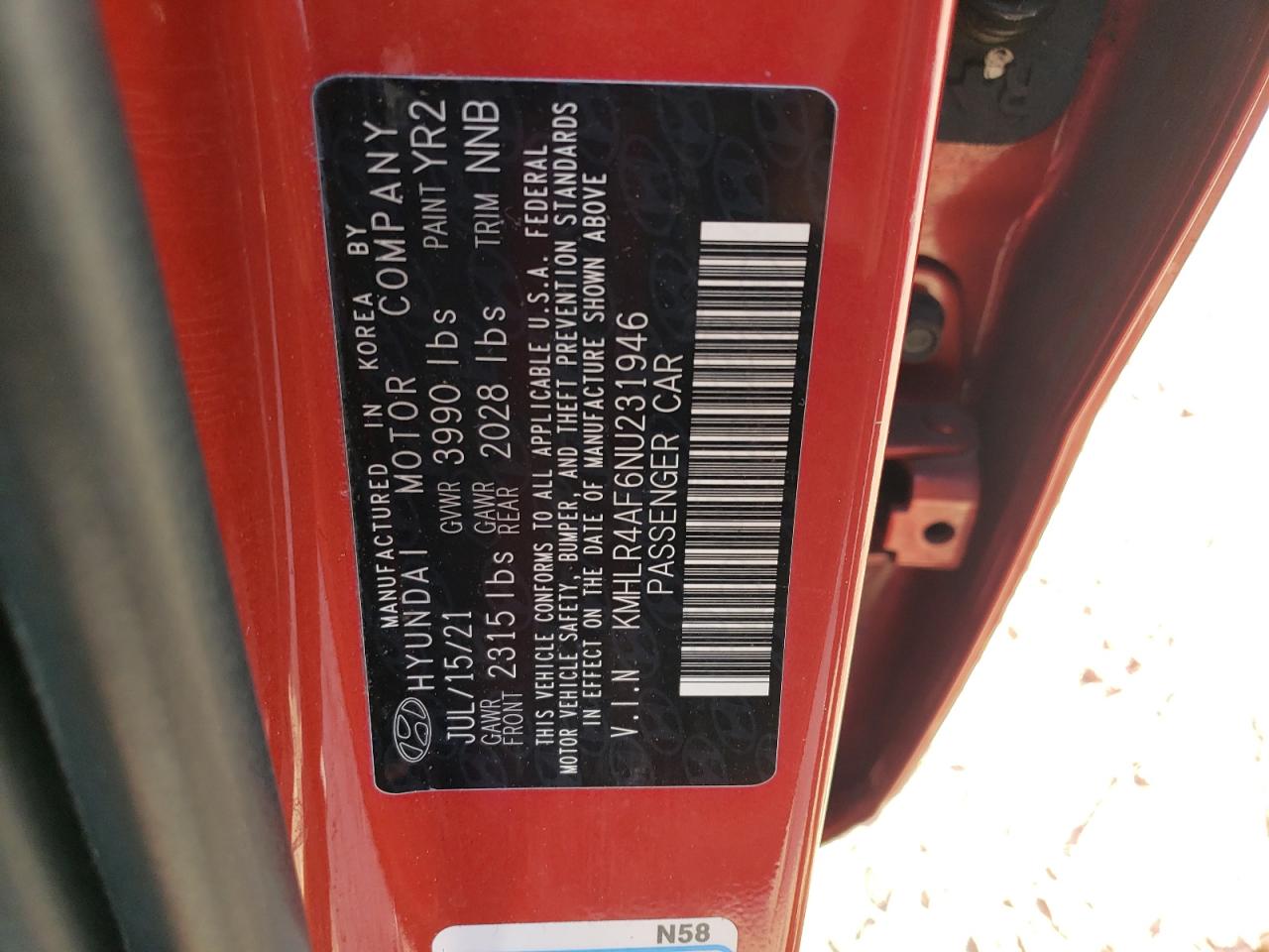 2022 HYUNDAI ELANTRA N LINE VIN:KMHLR4AF6NU231946