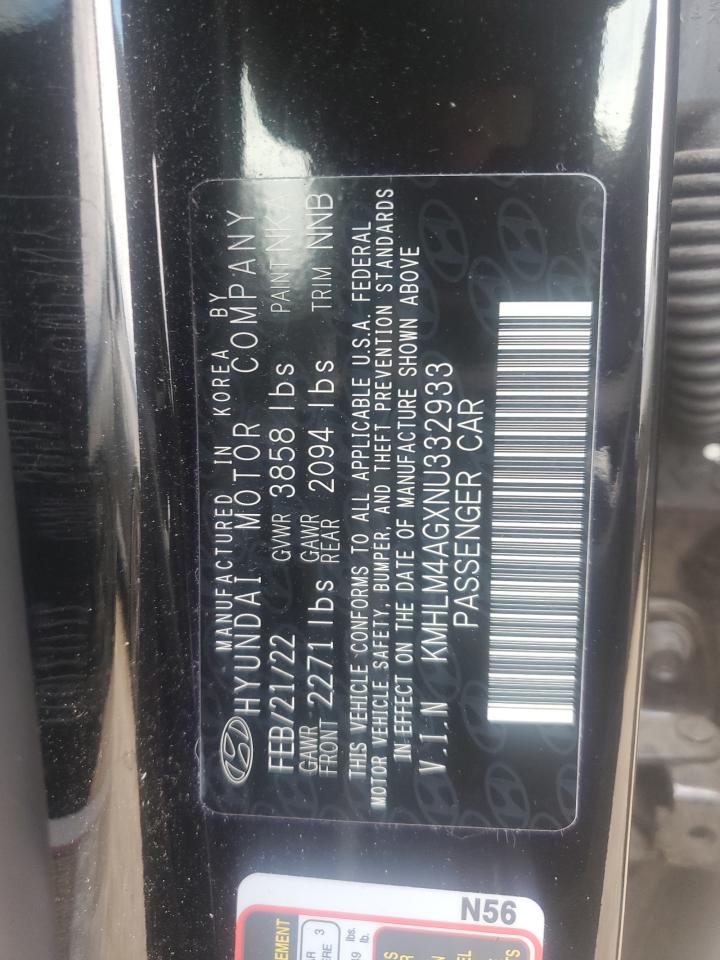 2022 HYUNDAI ELANTRA SEL VIN:KMHLM4AGXNU332933