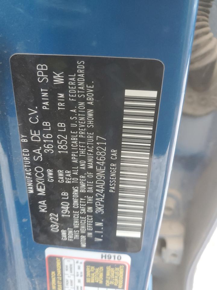 2022 KIA RIO LX VIN:3KPA24AD9NE468217