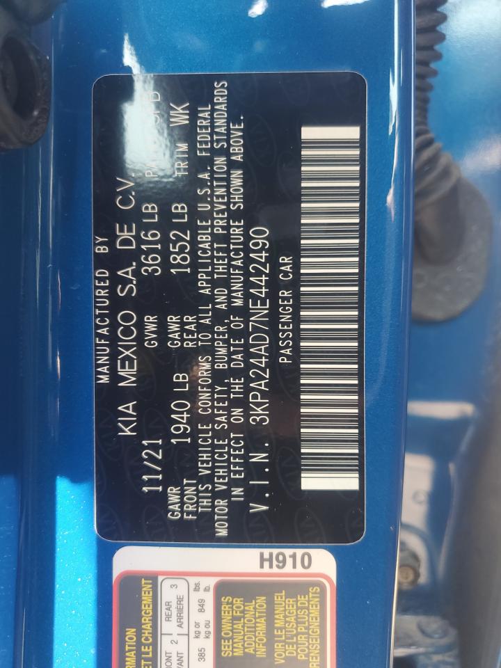 2022 KIA RIO LX VIN:3KPA24AD7NE442490