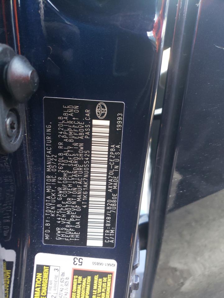 2022 TOYOTA CAMRY XSE VIN:4T1K61AK7NU055425