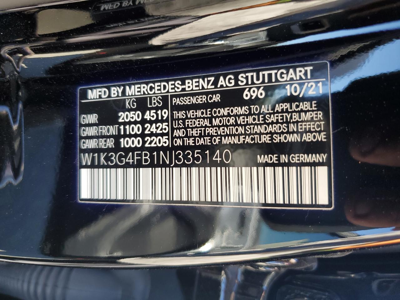 2022 MERCEDES-BENZ A 220 4MATIC VIN:W1K3G4FB1NJ335140