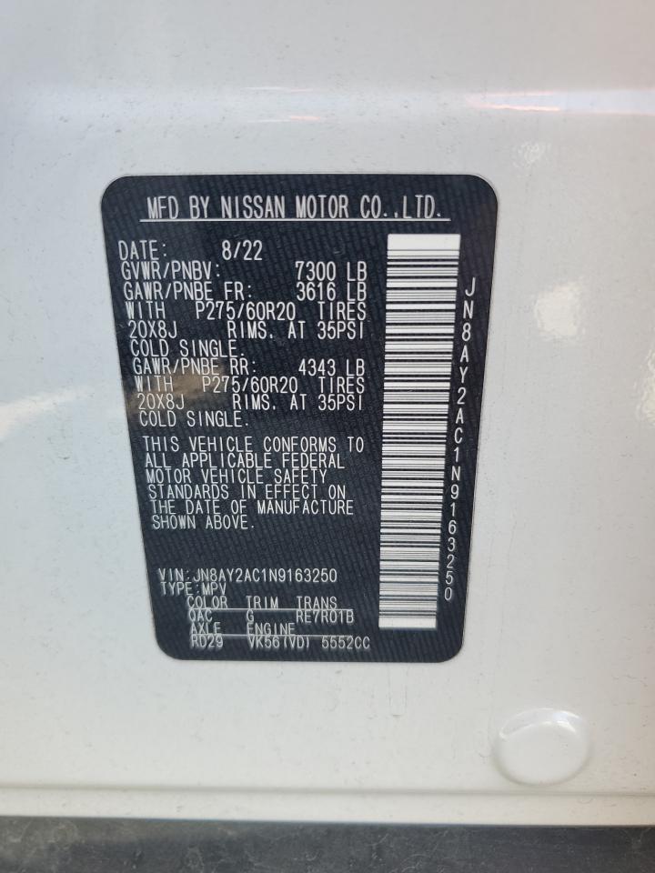 2022 NISSAN ARMADA S VIN:JN8AY2AC1N9163250