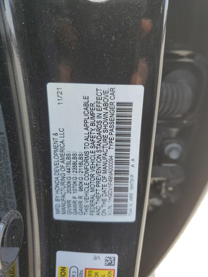 2022 HONDA ACCORD SPORT SE VIN:1HGCV1F49NA000094