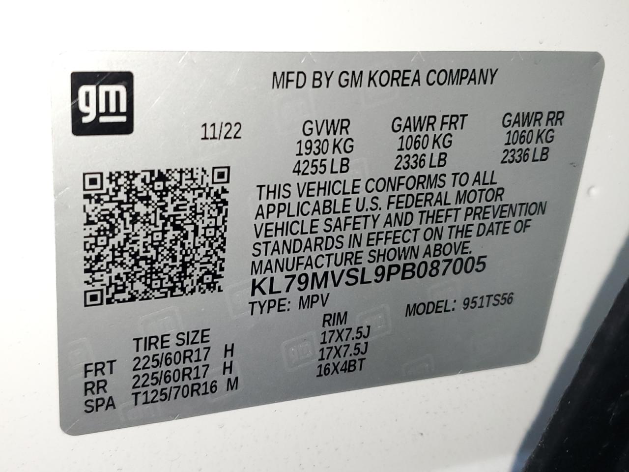 2023 CHEVROLET TRAILBLAZER ACTIV VIN:KL79MVSL9PB087005