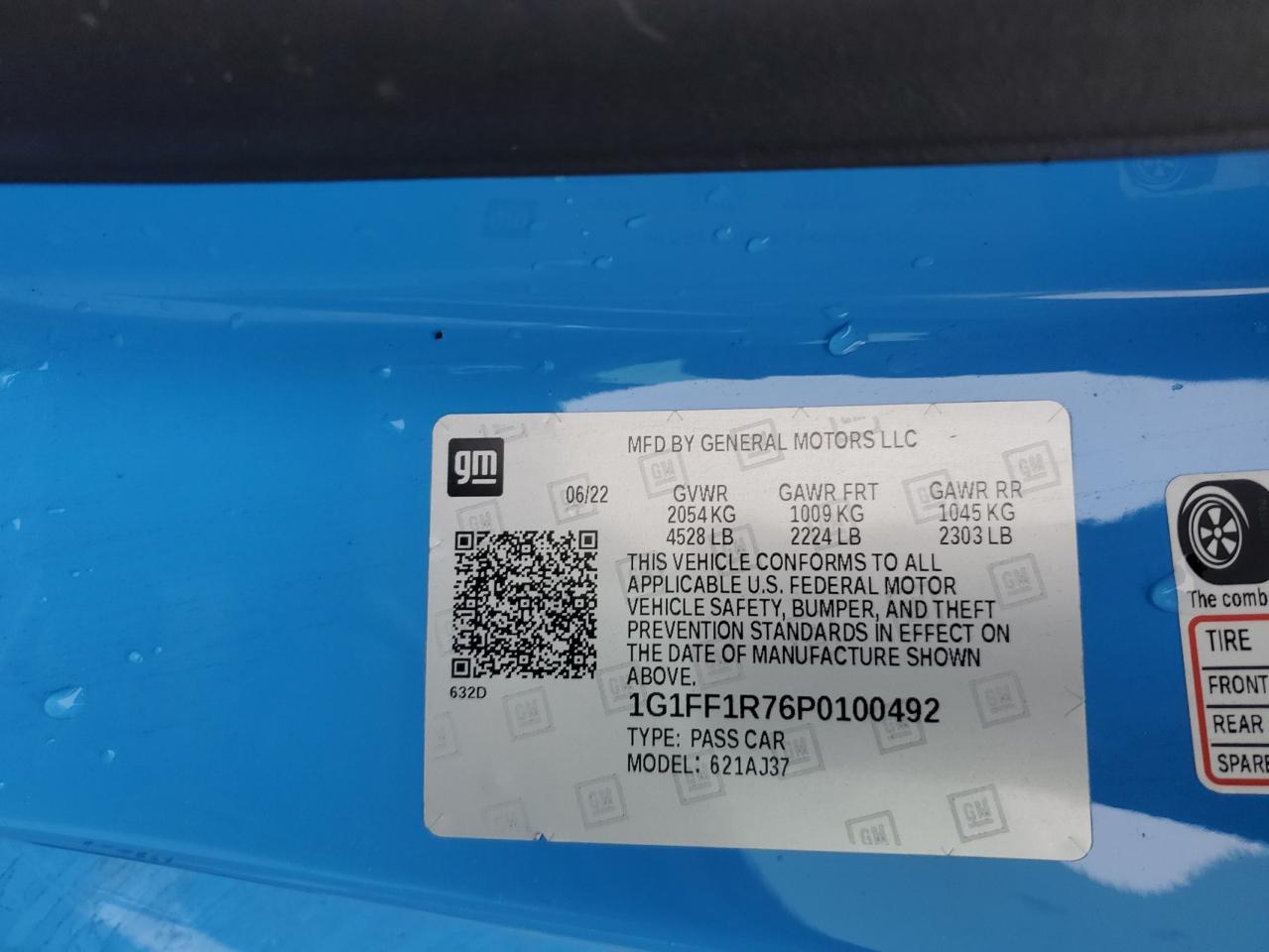 2023 CHEVROLET CAMARO LT1 VIN:1G1FF1R76P0100492