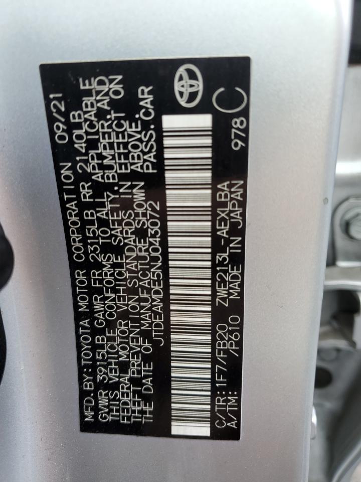 2022 TOYOTA COROLLA LE VIN:JTDEAMDE5NJ043072